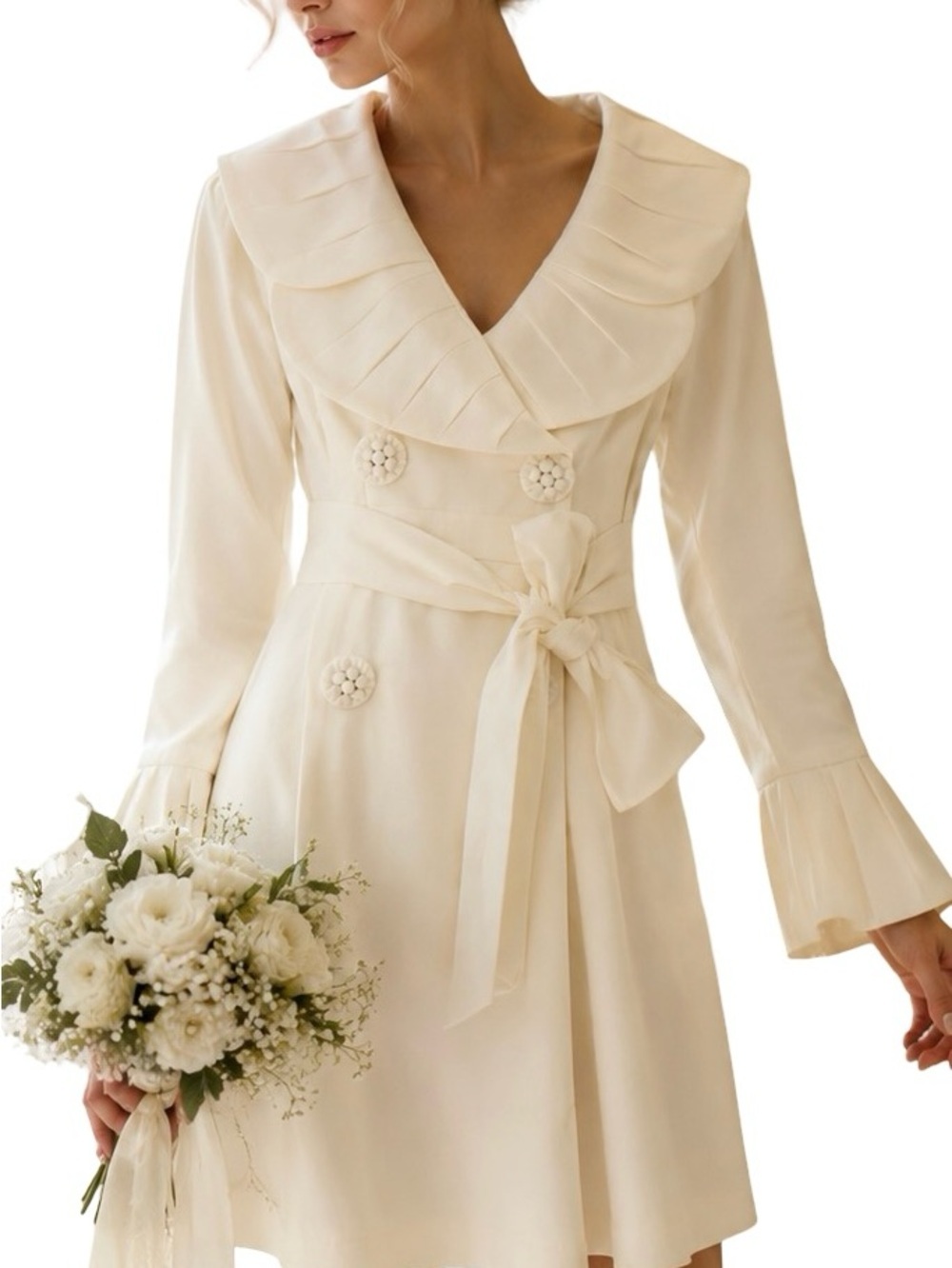 nna Sui Ivory Satin Coat Dress 🤍 Courthouse Bride Coquette Y2K Designer IT 42